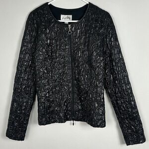 Joseph Ribkoff Black Crinkle Long Sleeve Full Zip Jacket Womens Size 16 Canada